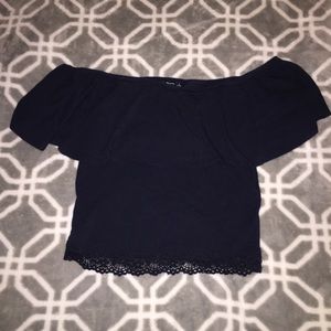 Off the shoulder top - dark blue Bershka